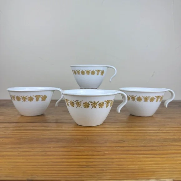 Vintage Pyrex Butterfly Gold Cups – Set of 4 | White Milk Glass - Picture 9 of 9